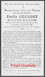 Emile Coevoet époux de Dame Marie Geloen, décédé à Steenvoorde, le 5 Juillet 1944.